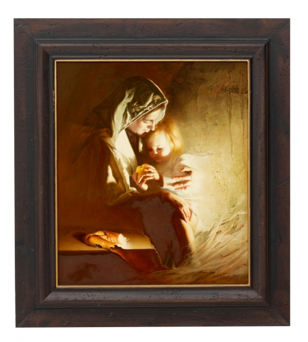 DANIEL GONZÁLEZ POBLETE  (Ciudad Real 1944) "Madre con niña y manzana"