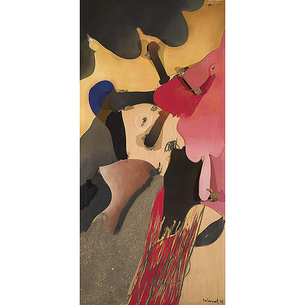 Josep Guinovart Bertrán.   &quot;Sin título (1975)&quot;. Técnica mixta (óleo, ceras, arena, aglutinante y madera) sobre tabla. Firmada 