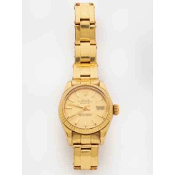 Reloj de señora marca Rolex en oro amarillo con caja y pulsera Oyster Perpetual Date Just.