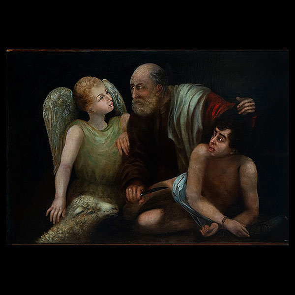 Escuela Española del siglo XVII - El Sacrificio de Isaac.   Óleo sobre lienzo.