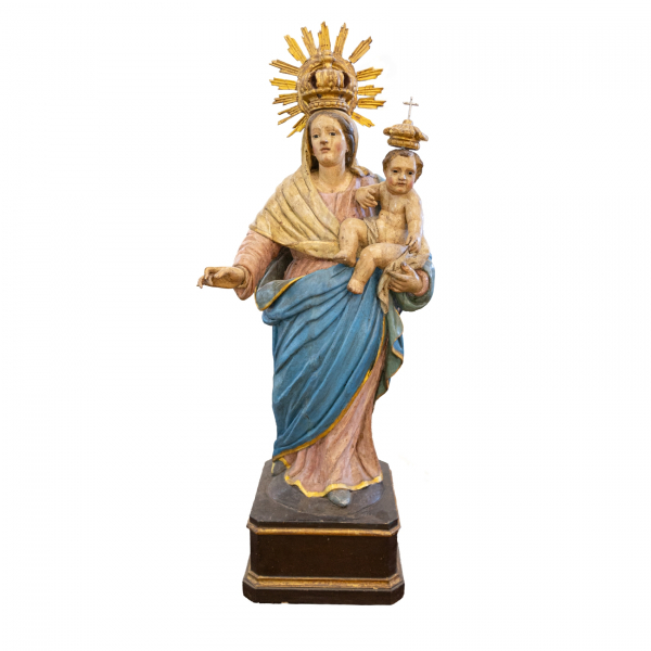 Escuela andaluza, fles. del s.XVIII.  Virgen con el Niño.  Escultura en madera tallada y policromada. 