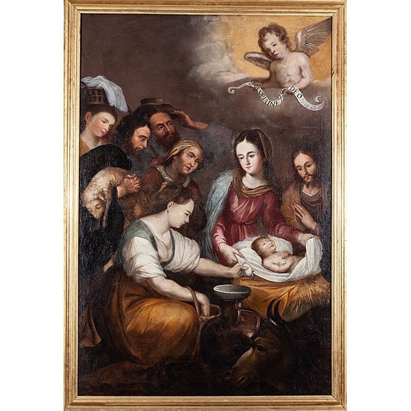 Escuela española S.XVII "Adoración de los pastores"