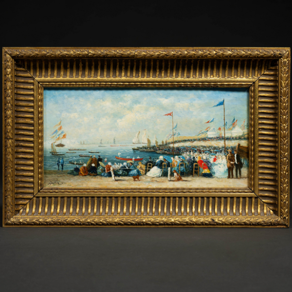 "Día de regata" Escuela Francesa del siglo XIX. Óleo/Tabla 