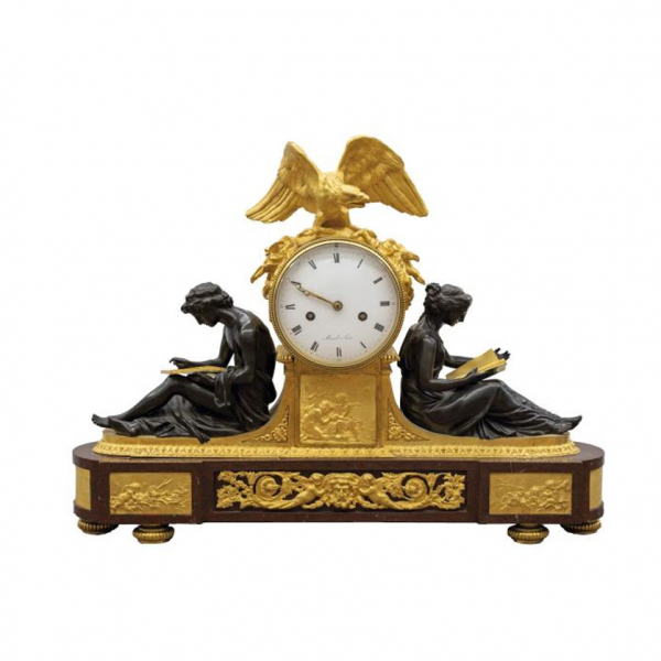 Importante Reloj Imperio "El Estudio y la Filosofía" época Luis XVIII, c. 1815.   