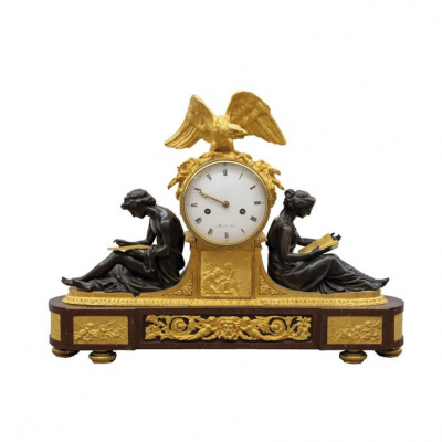 Importante Reloj Imperio &quot;El Estudio y la Filosofía&quot; época Luis XVIII, c. 1815.   