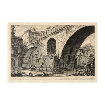 Giovanni Battista Piranesi (Mogliano Veneto, 1720-Roma, 1778) Veduta del Ponte Fabrizio oggi detto cuattro Capi. Grabado al aguafuerte sobre papel.