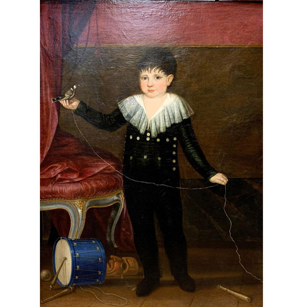 Escuela Española S. XIX. Retrato de niño con ave