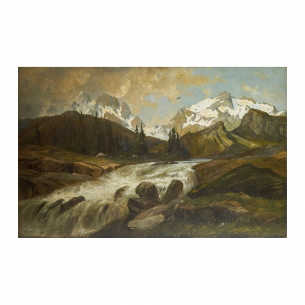 Ramon Mart&iacute; Alsina (Barcelona, 1826-1894)  Paisaje monta&ntilde;oso con rio.  &Oacute;leo sobre tela. Firmado. 