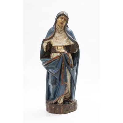 Talla en madera policromada y dorada representando Virgen de la Cinta con Niño Jesús