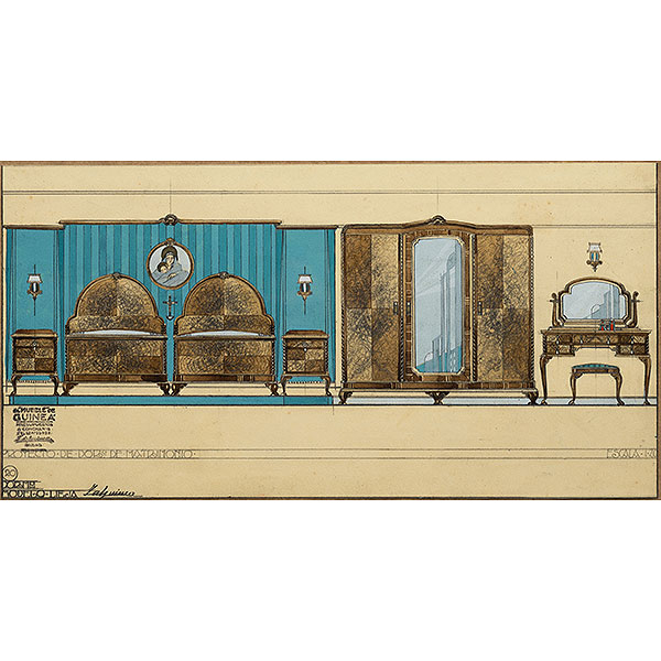 "Proyecto de dormitorio de Matrimonio modelo Lieja"   ISIDORO GUINEA (Bilbao, 1893-1947) 