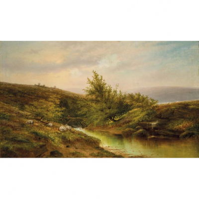 Carlos de Haes (1829 - 1898)    &quot;Paisaje&quot;. Óleo sobre lienzo. 