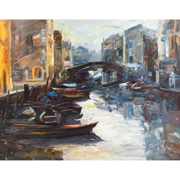Benet Sarsanedas (Rupit, Barcelona, 1942)  Venecia.  &Oacute;leo sobre tela. Firmado. Titulado y firmado al dorso.