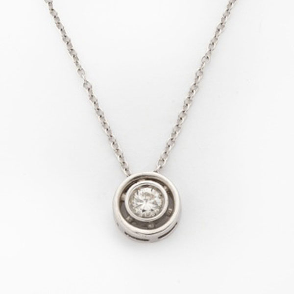 Cadena y colgante chatón en oro blanco con diamante talla brillante