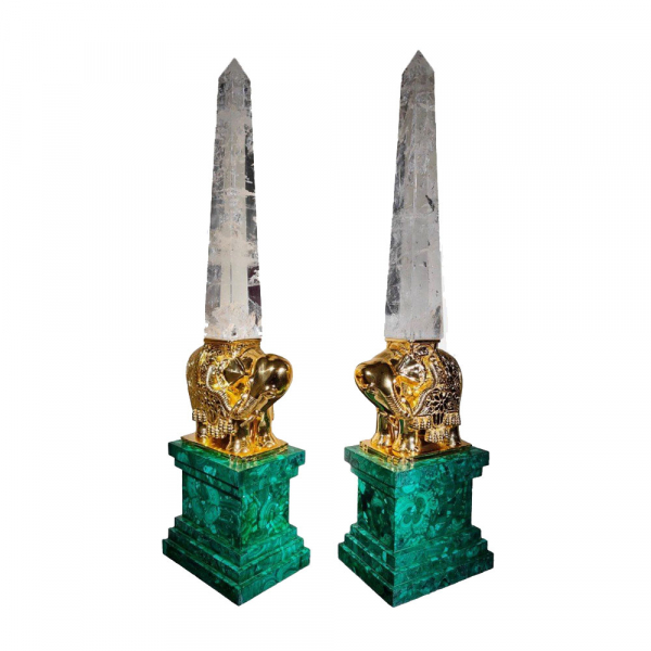 Obeliscos Monumentales Italianos de Malaquita y cuarzo. S. XX