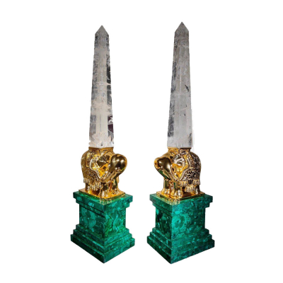 Obeliscos Monumentales Italianos de Malaquita y cuarzo. S. XX