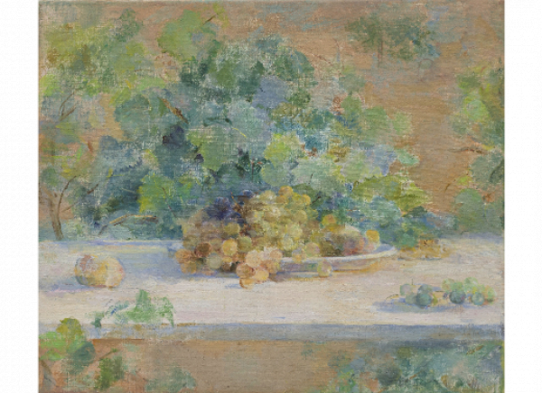 CARMEN LAFFÓN (Sevilla, 1934 - Sanlúcar de Barrameda, Cádiz, 2021)  Bodegón de las uvas, 1994.   Óleo sobre lienzo. 