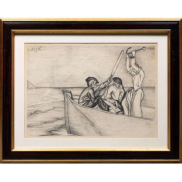 "Pescadores y mujer con ancla"  ANTONIO RUIZ DE SALAS, Escuela Vasca, Activo en los años 40. 