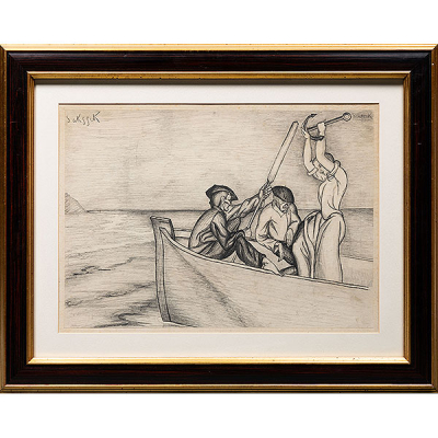 &quot;Pescadores y mujer con ancla&quot;  ANTONIO RUIZ DE SALAS, Escuela Vasca, Activo en los años 40. 