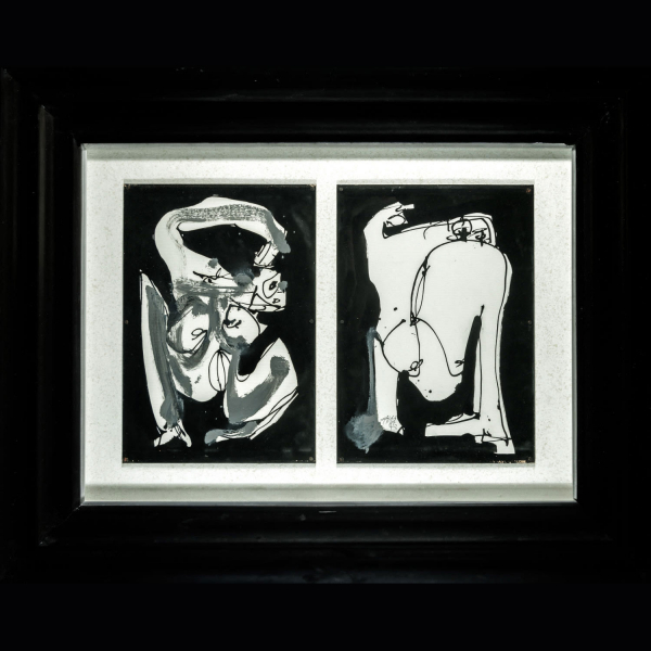 &quot;Dos Desnudos&quot; ANTONIO SAURA (Huesca, 1930-Cuenca, 1998), original de tinta y collage sobre tabla, 1975