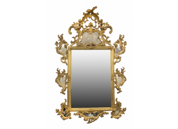 Espejo con personajes grabados al ácido. Trabajo veneciano, h. 1760.