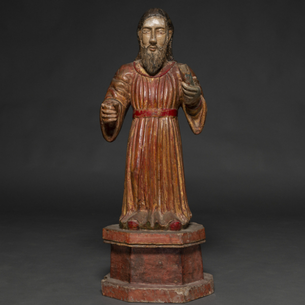 "Apóstol" Escultura en madera tallada y policromada del siglo XVII-XVIII