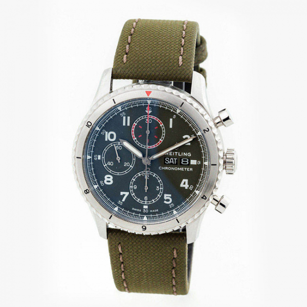 Reloj cab., suizo, BREITLING Chronometer, Mod 'Aviator 8 Chronograph 43 Curtiss Warhawk', Ref. A13316 de acero matizado