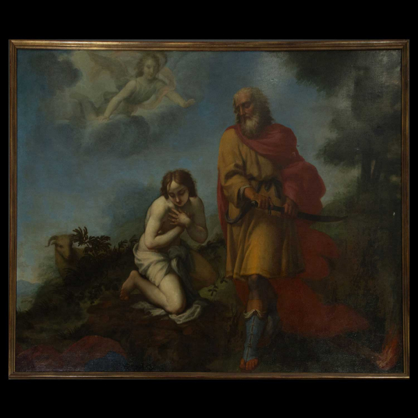 El Sacrificio de Isaac, Maestro Romano o Napolitano de la escuela Romana de Pompeo Batoni o Luca Giordano , activo en Italia en los siglos XVII - XVIII.
