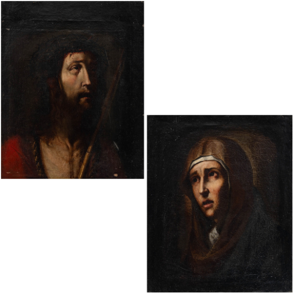 "Ecce Homo y Virgen María" ESCUELA ESPAÑOLA DEL SIGLO XVII.  Óleo/Lienzo