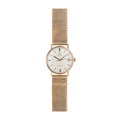 Reloj Omega de pulsera para caballero. En oro, c.1950. Esfera satinada con numeración a trazos aplicados.
