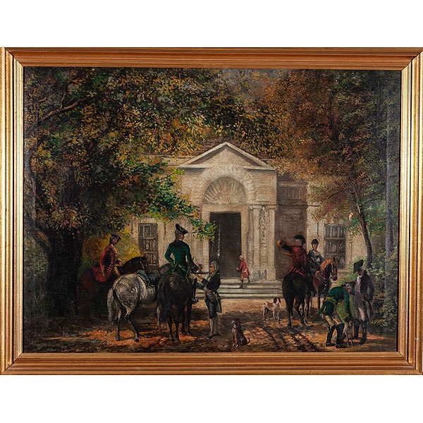 Escuela inglesa ffs.S.XVIII "Escena de cazadores"