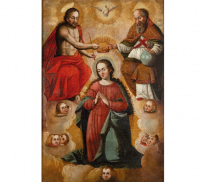 ESCUELA VIRREINAL, SIGLO XVII La Coronación de la Virgen por la Santísima Trinidad