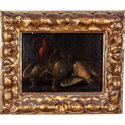 Escuela espa&ntilde;ola S.XVIII "Bodeg&oacute;n con jarra y aves"