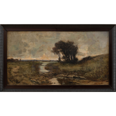 &quot;Paisaje con lago&quot;  MANUEL RAMOS ARTAL (Madrid, 1855 - 1916).   Firmado: Ramos Artal.   Técnica: Óleo/Lienzo