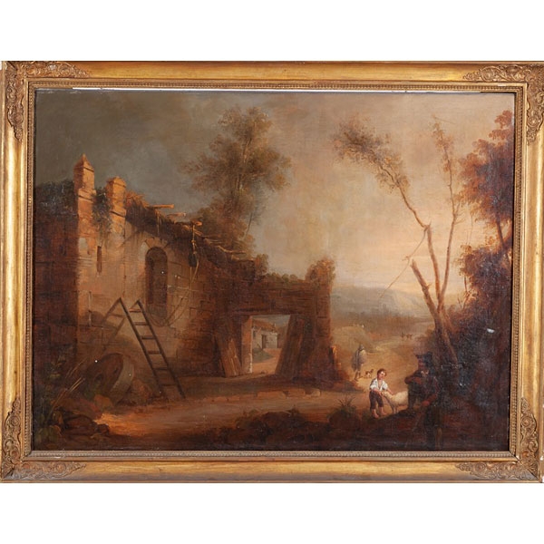 Anónimo andaluz S.XIX &quot;Paisaje con ruinas y pastores&quot;