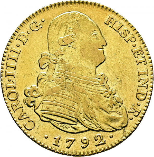 Moneda 1792 Carlos-IV Madrid MF 4 Escudos M.B.C.+