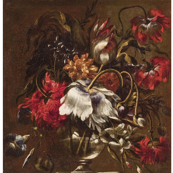 ESCUELA ESPAÑOLA SS. XVII-XVIII.   "Pareja de floreros". Lote formado por dos óleos sobre lienzo. Reentelados.