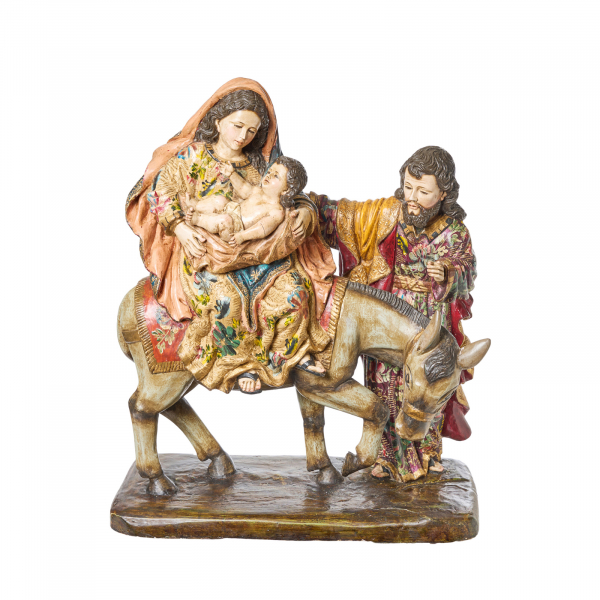 Atribuido a Ricardo Villalba Sevilla (Ecuador, s.XX) La Huida a Egipto. Escultura en madera tallada, policromada y dorada.