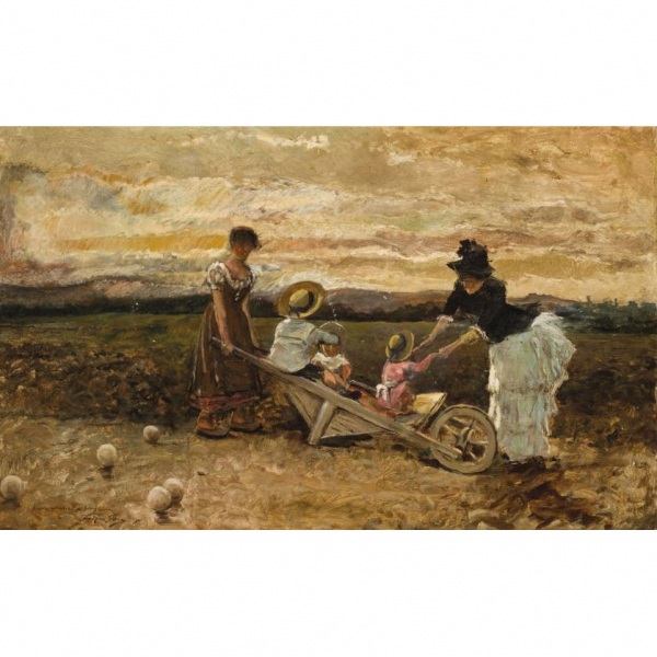 Enrique Serra Auqué.   "Juegos campestres". Óleo sobre lienzo.