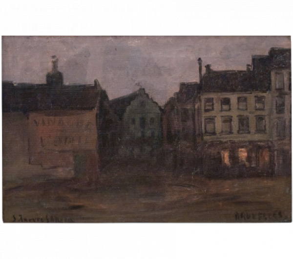 JOAQU&Iacute;N TORRES-GARC&Iacute;A Rue du March&eacute; au Charbon (Bruselas), 1910.   &Oacute;leo sobre lienzo. 