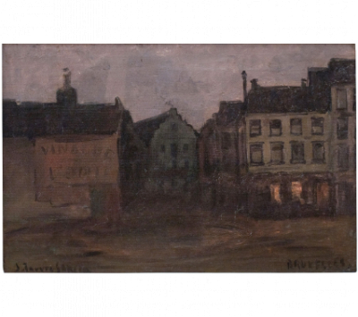 JOAQU&Iacute;N TORRES-GARC&Iacute;A Rue du March&eacute; au Charbon (Bruselas), 1910.   &Oacute;leo sobre lienzo. 