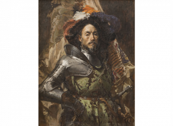 FRANCISCO PRADILLA Y ORTIZ (Villanueva de G&aacute;llego, Zaragoza, 1848 - Madrid, 1921)  Abanderado o Portaestandarte.   &Oacute;leo sobre lienzo. 