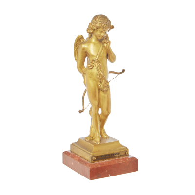 Después de Jean Louis Grégoire (París, Francia, 1840-1890) Cupidon. Escultura en bronce dorado 