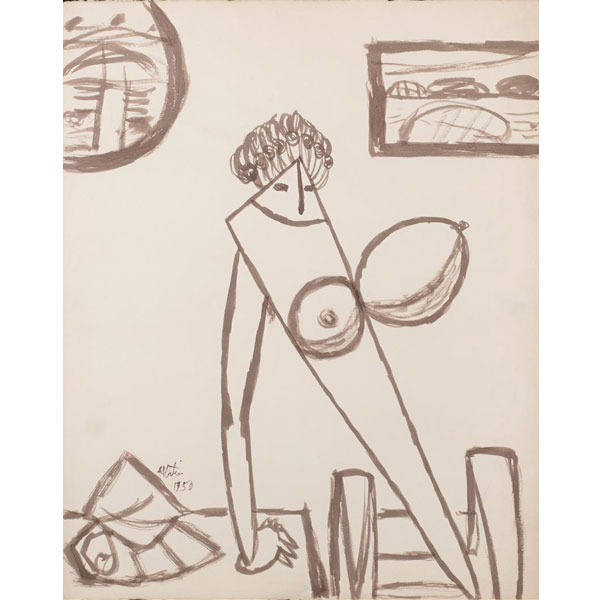 Manuel &Aacute;ngeles Ortiz (1895 - 1984).  "Interior con desnudo". 