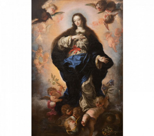 ACISCLO ANTONIO PALOMINO Y VELASCO (Bujalance, Córdoba, 1655 - Madrid, 1726)  Inmaculada Concepción   Óleo sobre lienzo.