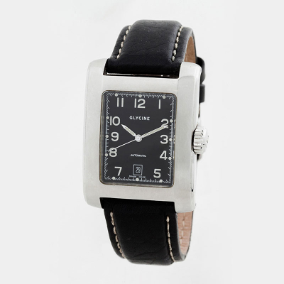 Reloj cab., suizo GLYCINE Grand Carré Automatic, 3 atm, Ref: 3816, en sólida caja de acero rectangular 