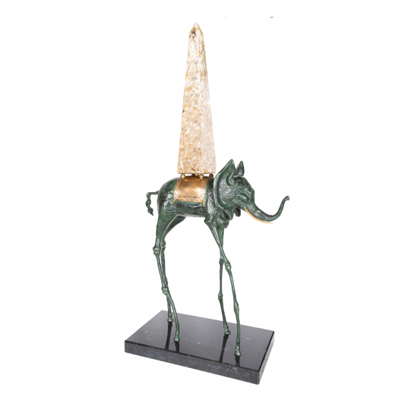 Salvador Dal&iacute; (Figueres, Girona, 1904-1989)  Elefante espacial.  Escultura en bronce patinado y metacrilato con peana en m&aacute;rmol. Firmado 