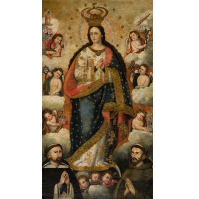 Escuela Colonial S. XVIII.  &quot;Virgen&quot;. Óleo sobre lienzo.