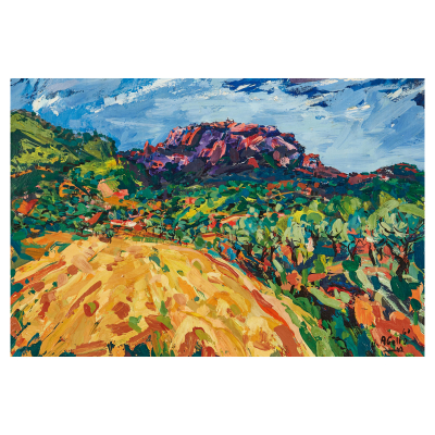 Joan Abell&oacute; Prat (Mollet del Vall&egrave;s, Barcelona, 1922-Barcelona, 2008) Pla del Bon Aire, Matadepera. &Oacute;leo sobre cart&oacute;n.