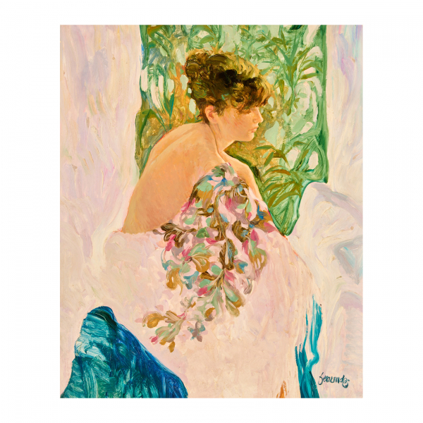 Fernando Fernández (Barcelona, 1940-2010) Mantón blanco. Óleo sobre tabla. Firmado. Titulado y firmado al dorso.