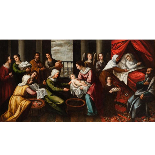 Escuela Española S. XVII.  "Visitación". Óleo sobre lienzo.